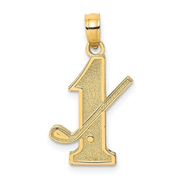 14k Yellow Gold Sports Golf Club and Ball on #1 Necklace Charm Pendant